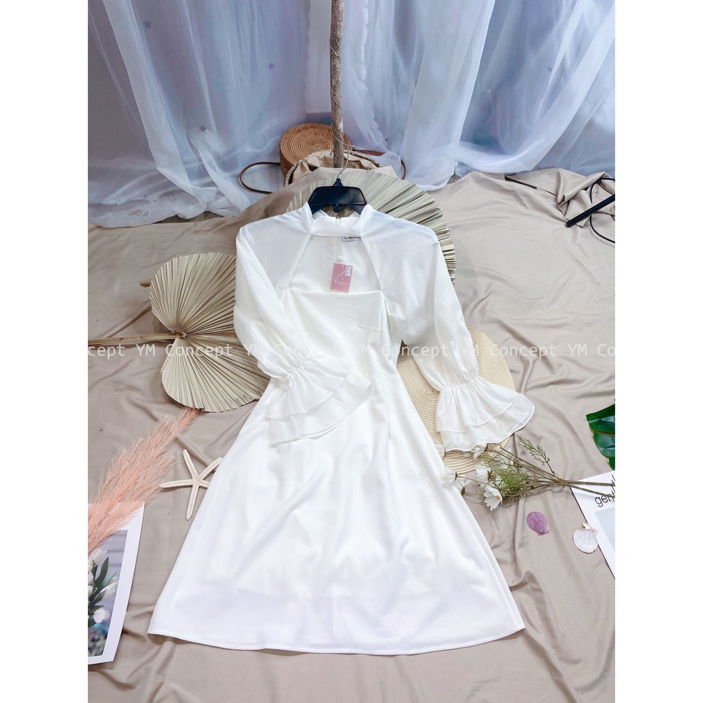 Đầm Dự Tiệc Xoè Phối Voan cột nơ sau cổ - D0025