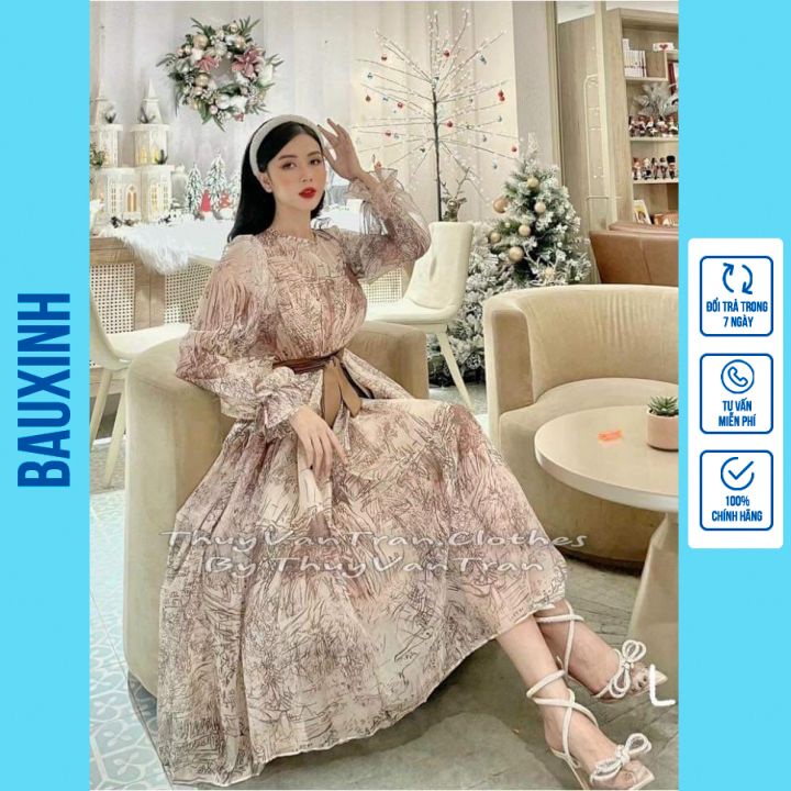 Váy bầu xinh - Váy bầu thời trang thiết kế chất chất voan 2 lớp mềm,mát freesize từ 45 đến 70kg