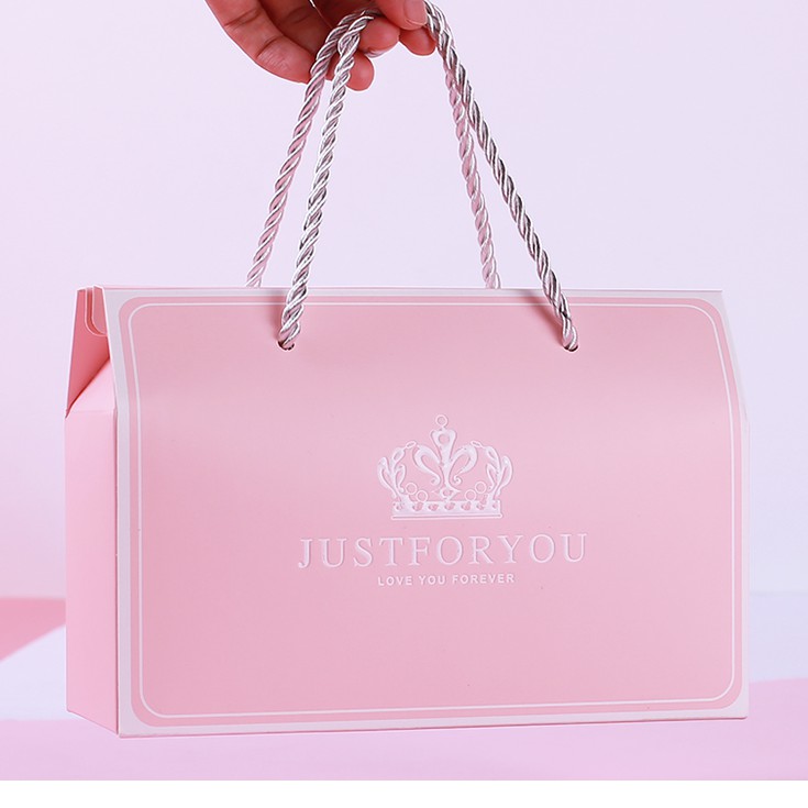 Túi giấy đựng quà tặng gấp thành hộp màu hồng phấn, In chữ Just For You Q242 | BigBuy360 - bigbuy360.vn