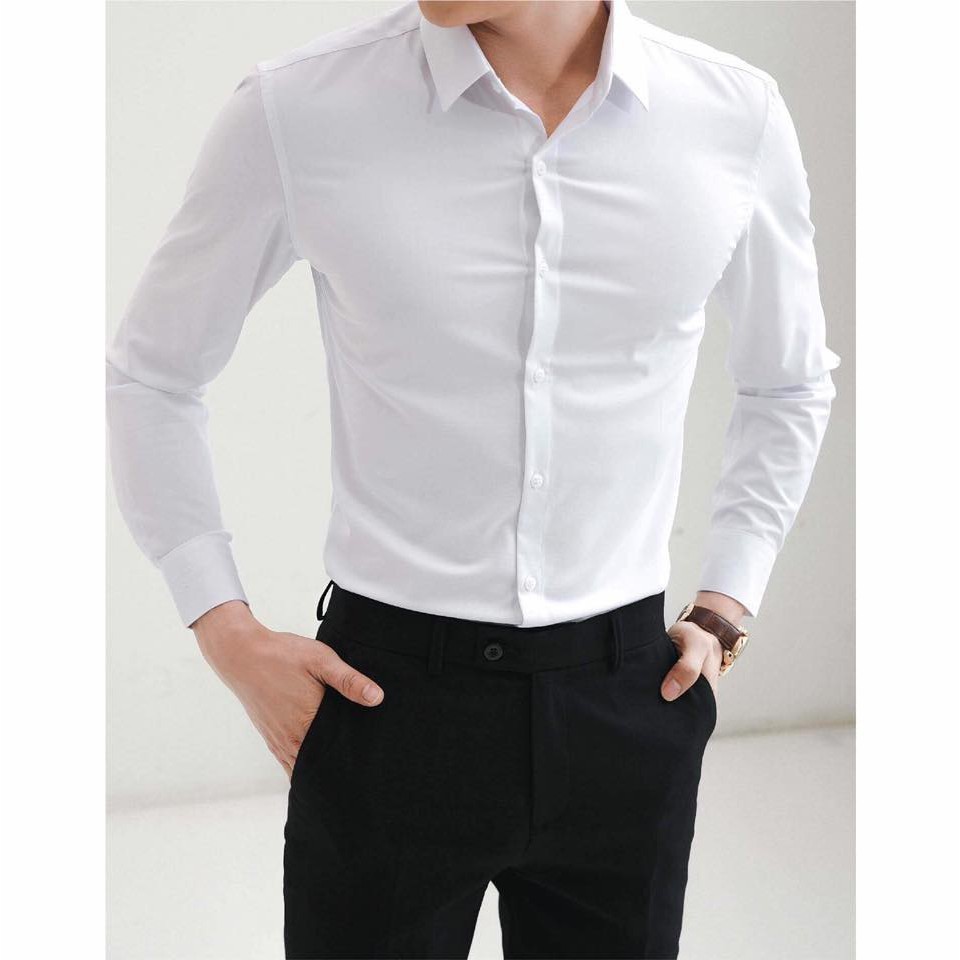 Áo sơ mi nam nữ dài tay unisex sơ mi trắng form rộng vải lụa thái chống bai xù | BigBuy360 - bigbuy360.vn