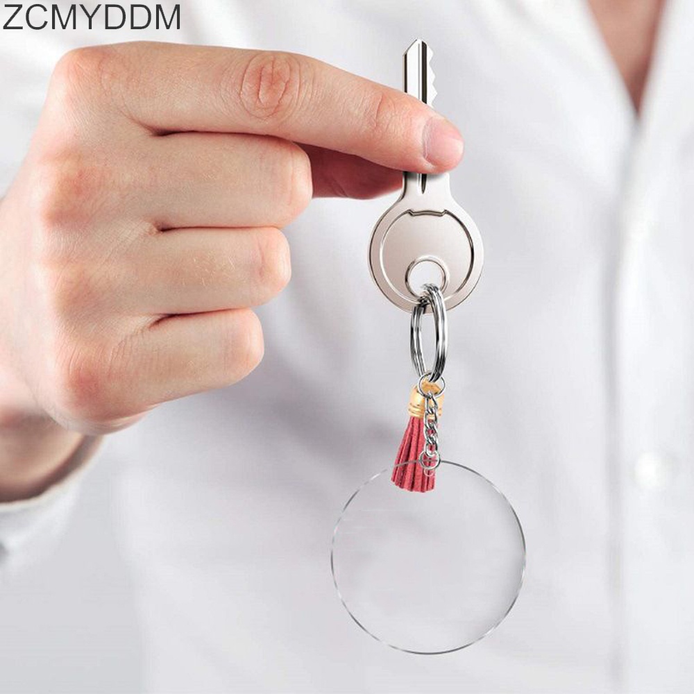 Set 120 Móc Khóa Hình Tròn Bằng Acrylic Trong Suốt Phối Da Tua Rua DIY