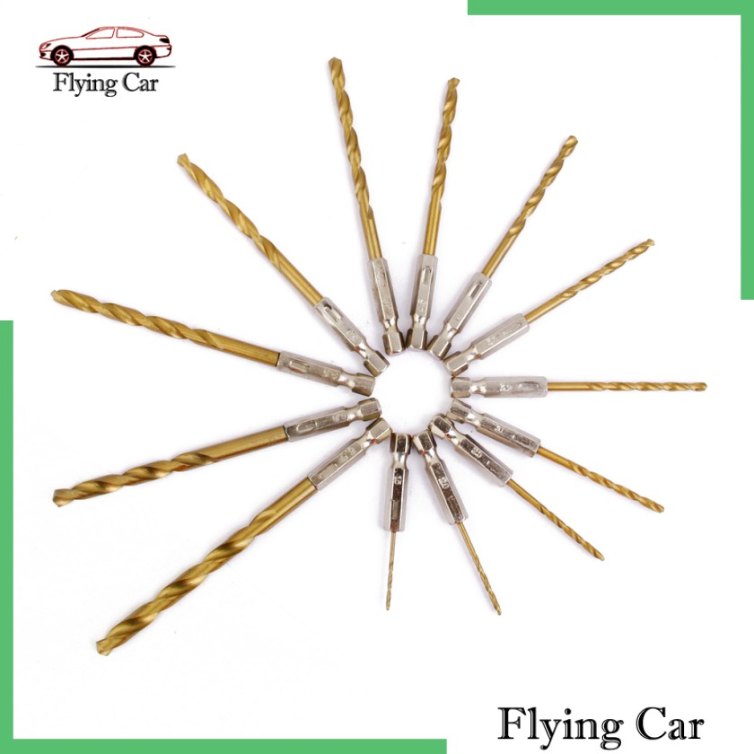 BITS Bộ 13 Mũi Khoan Phủ Titan 1.5-6.5mm Chuôi Lục Giác 1 / 4 &quot;