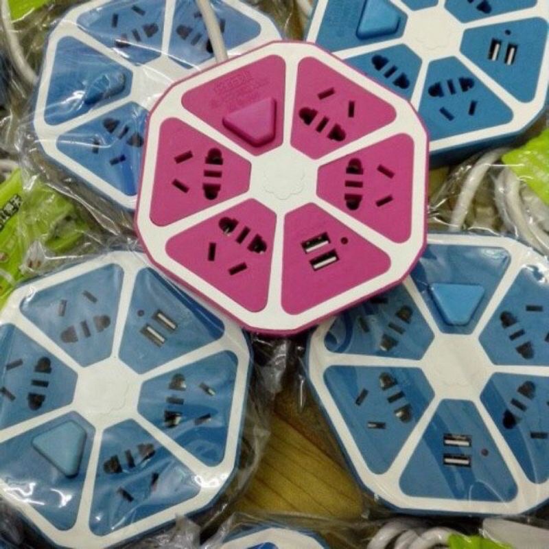 Ổ điện đa năng lục giác 6 lỗ thông minh tích hợp ổ cắm USB sạc điện thoại có công tắc - Tee &amp; Mee