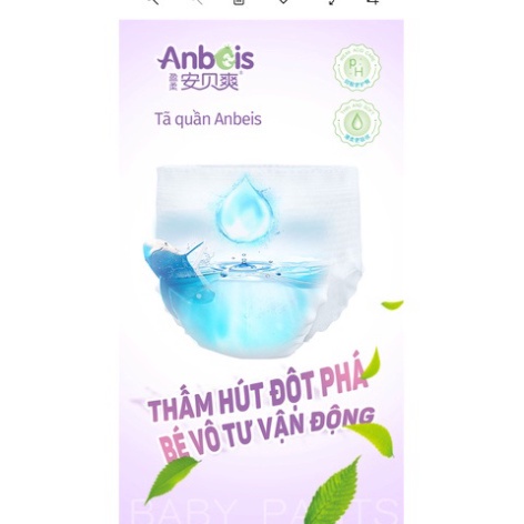 Tã Bỉm ANBEIS hữu cơ cao cấp nội địa trung quần/dán size Nb28/S66/M58/L50/XL46/XXL44/XXXL42 A7