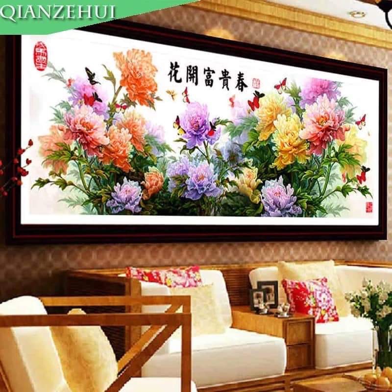 Tranh thêu chữ thập chỉ lụa thêu Hoa HH0565