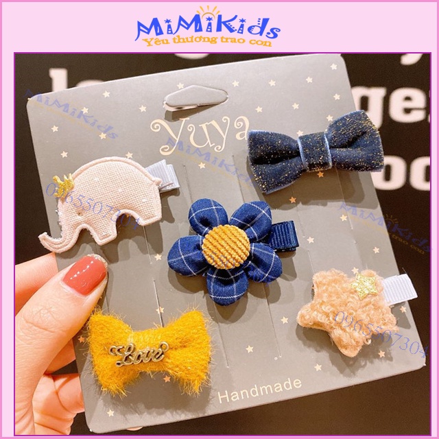 Set 5 kẹp tóc công chúa  phong cách Hàn Quốc xinh yêu cho bé