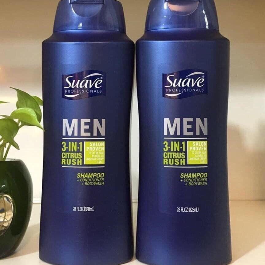 [HÀNG NHẬP MỸ] DẦU GỘI 3 IN 1 GỘI XẢ TẮM SUAVE MEN 828ML