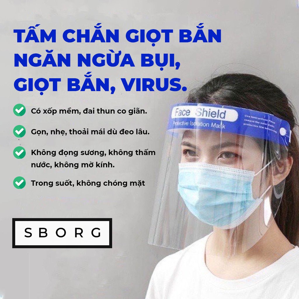 Kính chắn giọt bắn Face Shield tấm chắn bảo hộ phòng dịch y tế kháng khuẩn, dễ sử dụng dành cho mọi lứa tuổi và gia đình