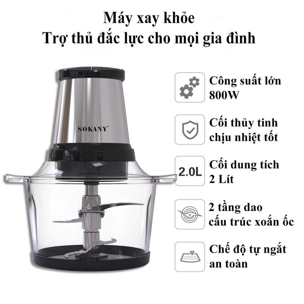 Máy xay thực phẩm, xay sinh tố, xay thịt, xay đá mịn đa năng cầm tay mini 800W Sokany 7004A [ BẢO HÀNH UY TÍN 1 NĂM ]