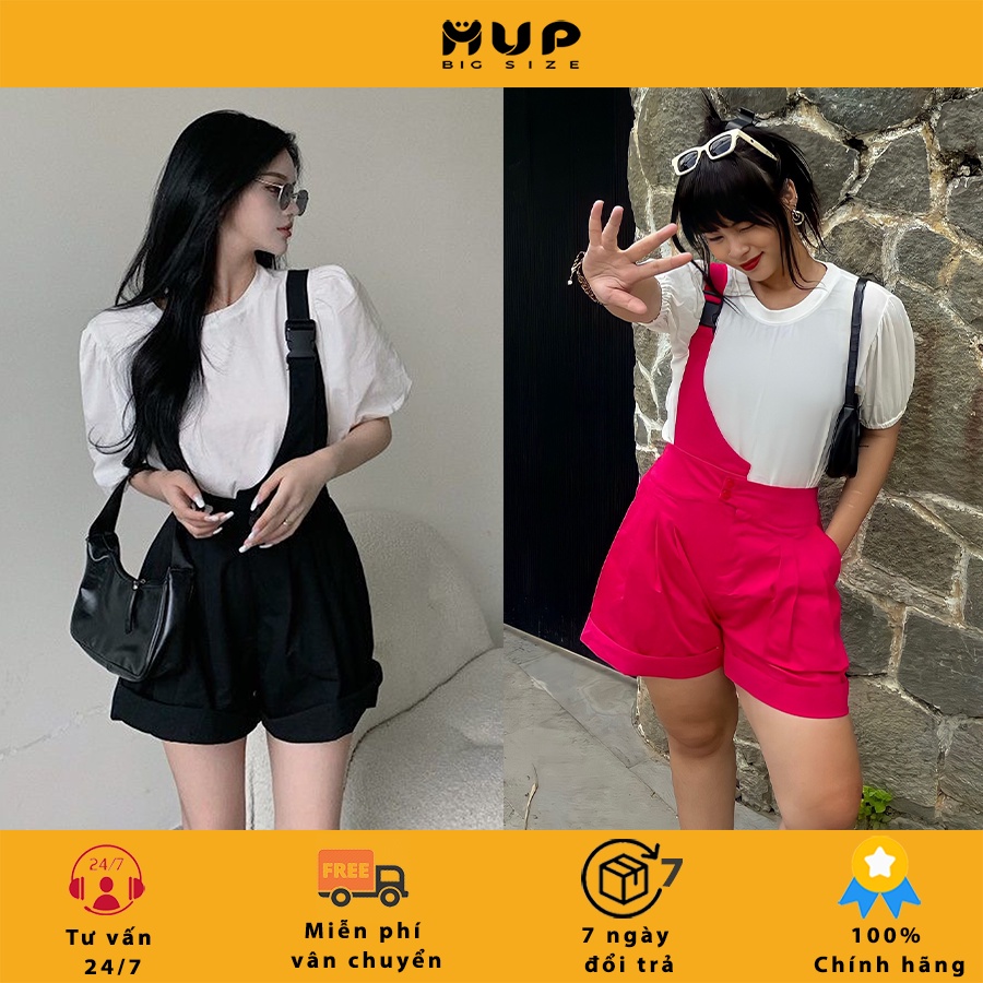 Set yếm quần nữ ngắn Kaki có giãn áo thun tay phồng bigsize MUP Bigsize YEM01