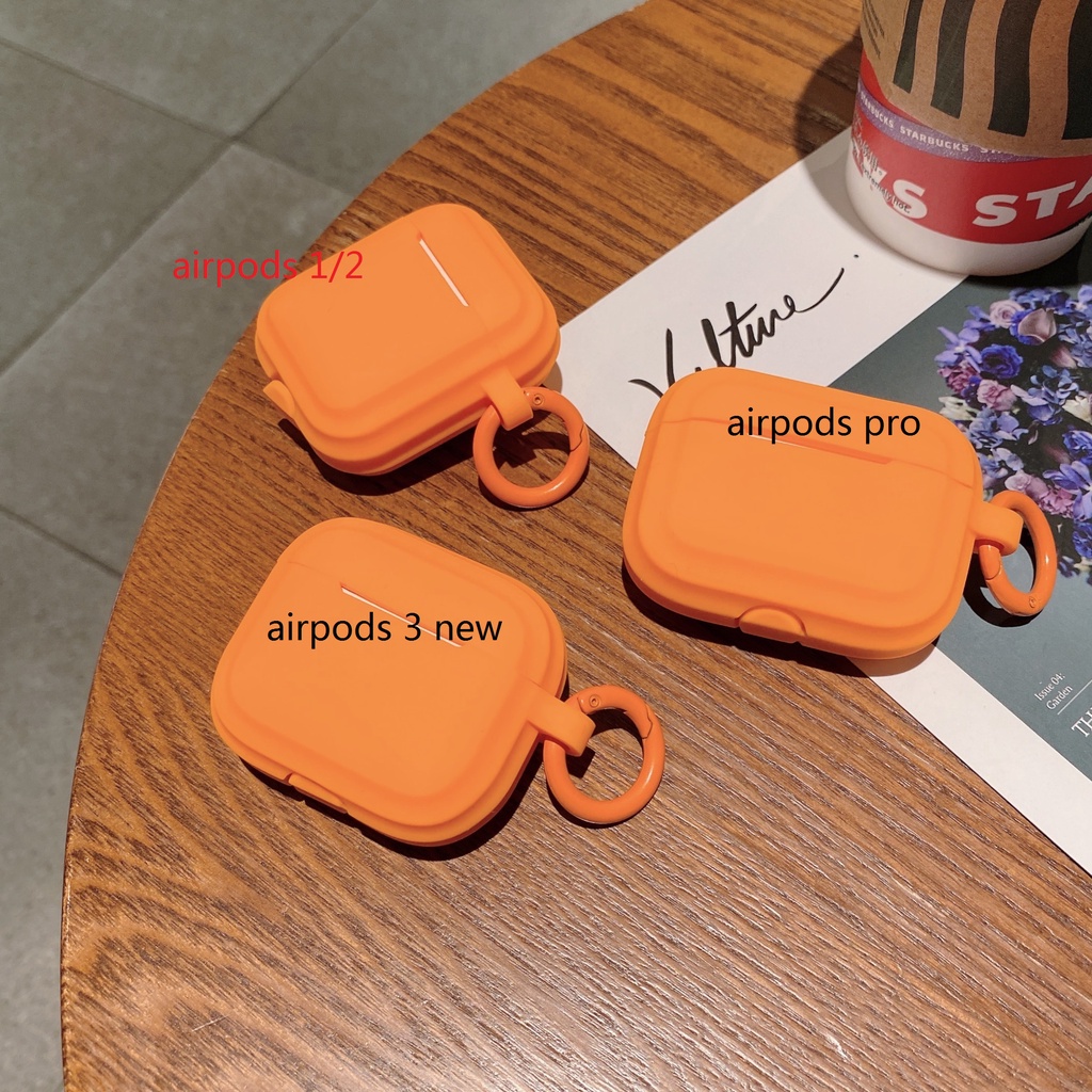 Vỏ bọc TPU mềm dáng vuông màu cam gắn dây đeo bảo vệ thích hợp cho hộp sạc tai nghe Airpods 1 2 3 pro