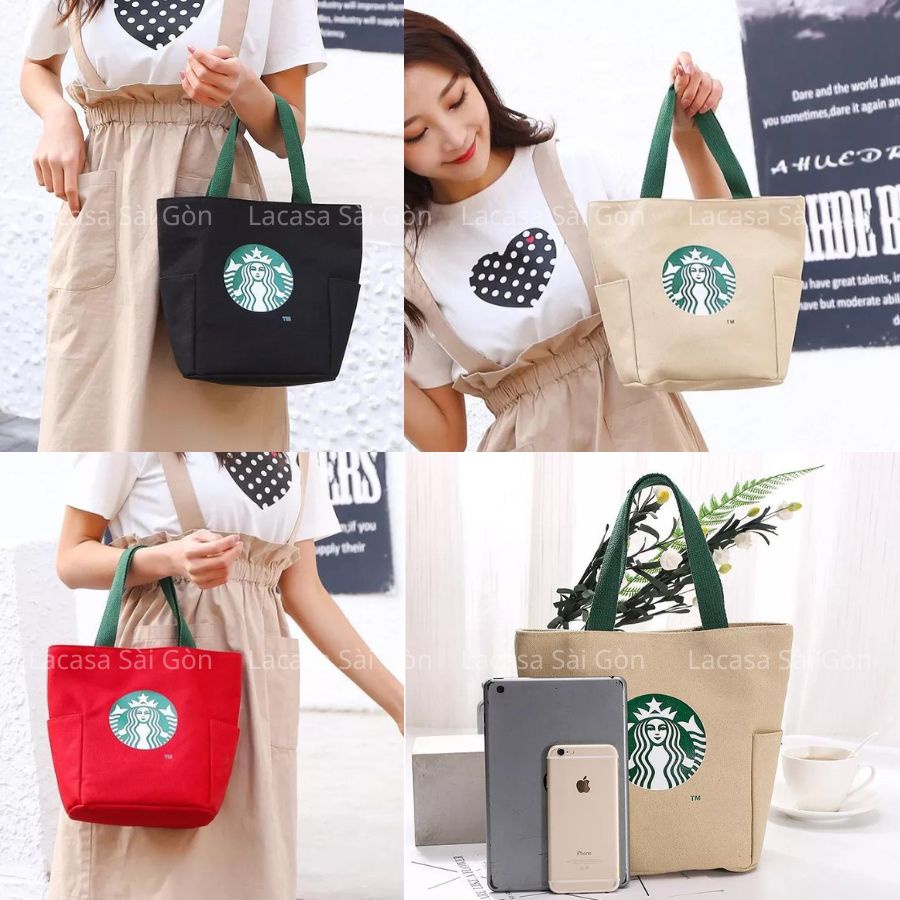 Túi Starbucks đựng bình nước/ hộp cơm thiết kế hiện đại tiện dụng có nút gài - New  Startbuckswaterbottle/ lunch box bag