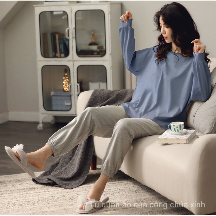 Bộ Đồ Ngủ Tay Dài Form Rộng In Họa Tiết Hoạt Hình Phong Cách Hàn Quốc Cho Nữ