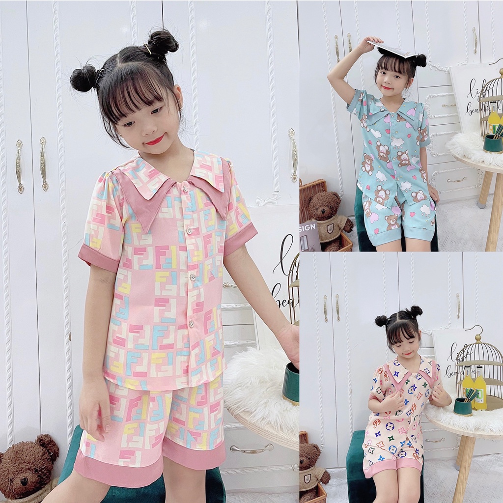 Bộ Pizama cộc tay bé gái từ 16-32kg chất lụa Mago cao cấp❤️Bộ quần áo mặc nhà ❤️Bộ ngủ size đại cho bé gái- M0032