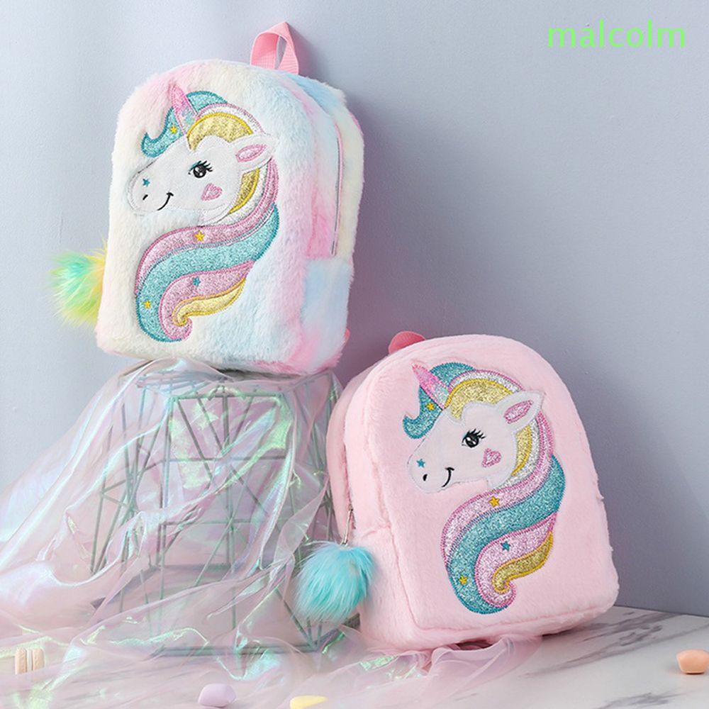 Ba Lô Đeo Vai Hình Kỳ Lân Phủ Lông Mềm Cỡ Lớn Nhiều Màu Sắc Dễ Thương Cho Bé
