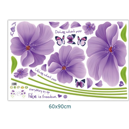 Đề can dán tường đẹp ⚡ FREESHIP ⚡ Hoa tím cánh to - DH043