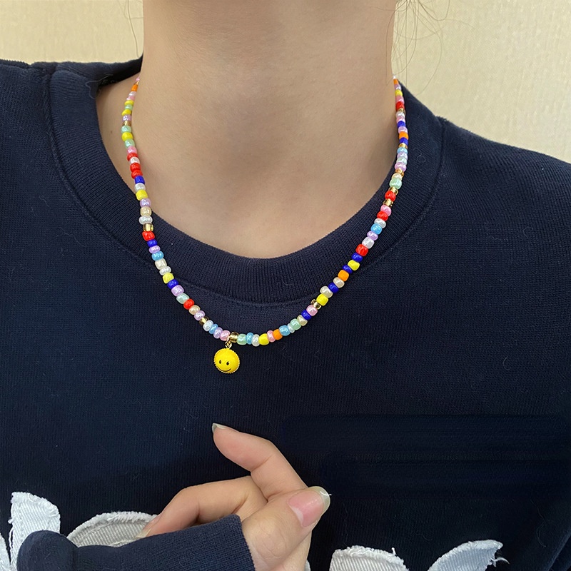 Vòng cổ Chuỗi Hạt Mặt Cười Màu Sắc Thời Trang Phong Cách Hàn Quốc Chất Lượng Cao Cho Nữ