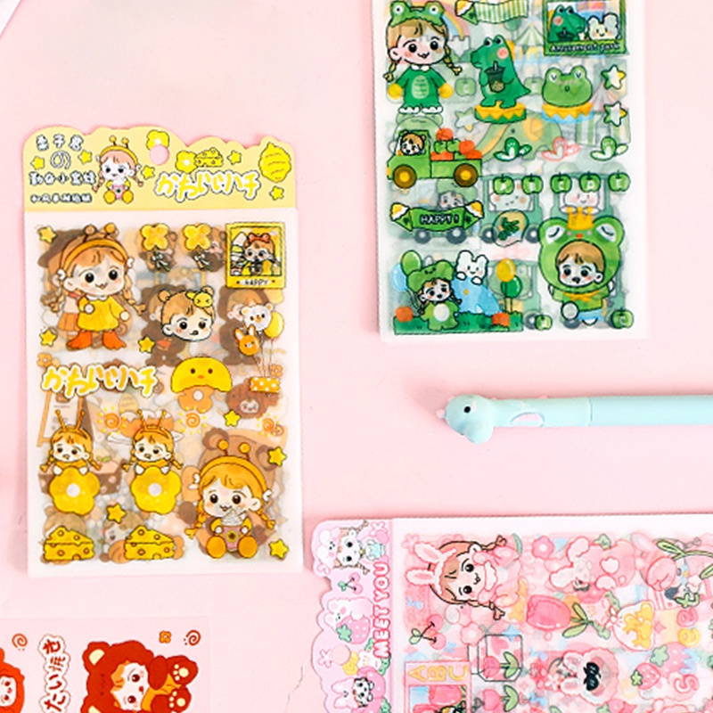 Set 4 tấm sticker nhũ kim tuyến chống thấm nước hình cô gái cute