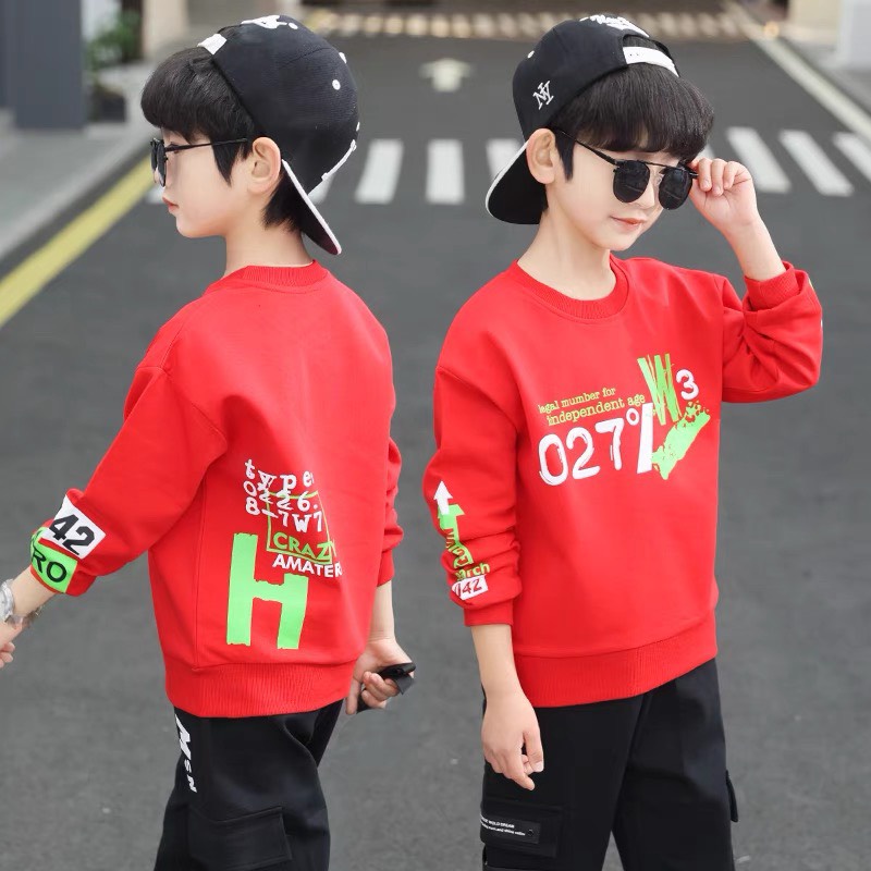 Áo thu đông &quot;027 W3&quot; 14-45kg cho bé trai 4-14 tuổi. Áo nỉ thu đông da cá ấm áp cho bé. B42