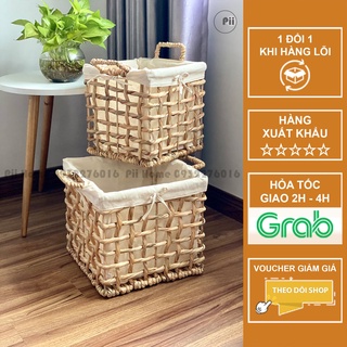 Sọt lục bình, giỏ lục bình vuông đựng đồ đa năng đan thưa pii home - kèm lót vải tiện dụng