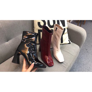 bốt da bóng cổ lửng 9cm