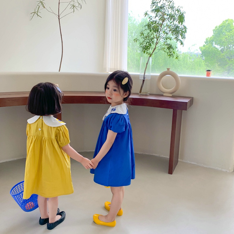 Đầm Công Chúa Tay Phồng Cổ Bẻ In Họa Tiết Hoa Dễ Thương Thời Trang Mùa Hè Cho Bé Gái