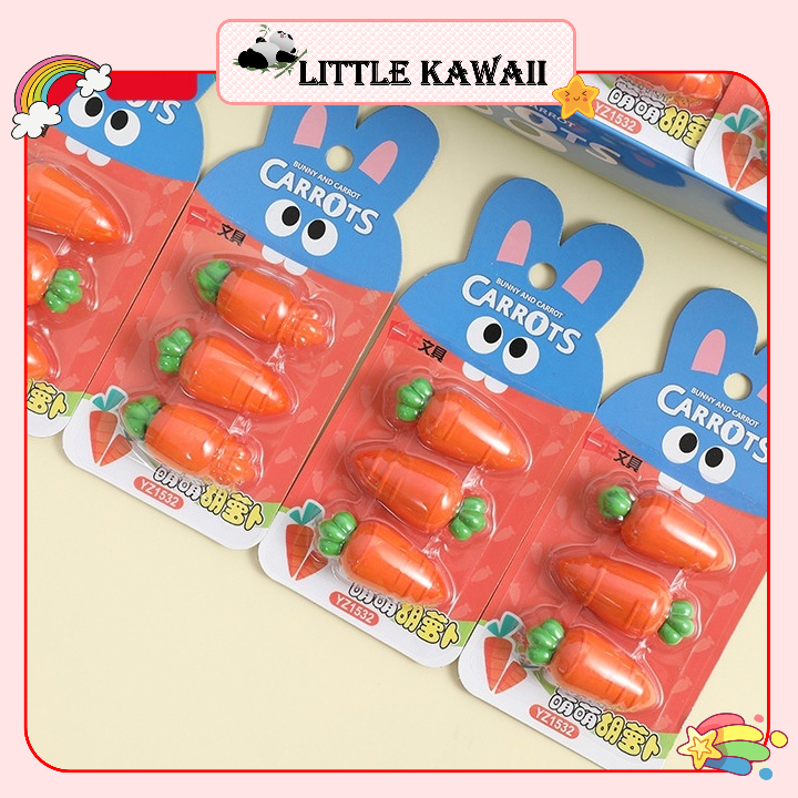 Set 3 cục gôm/ tẩy bút chì hình củ cà rốt dễ thương iigen