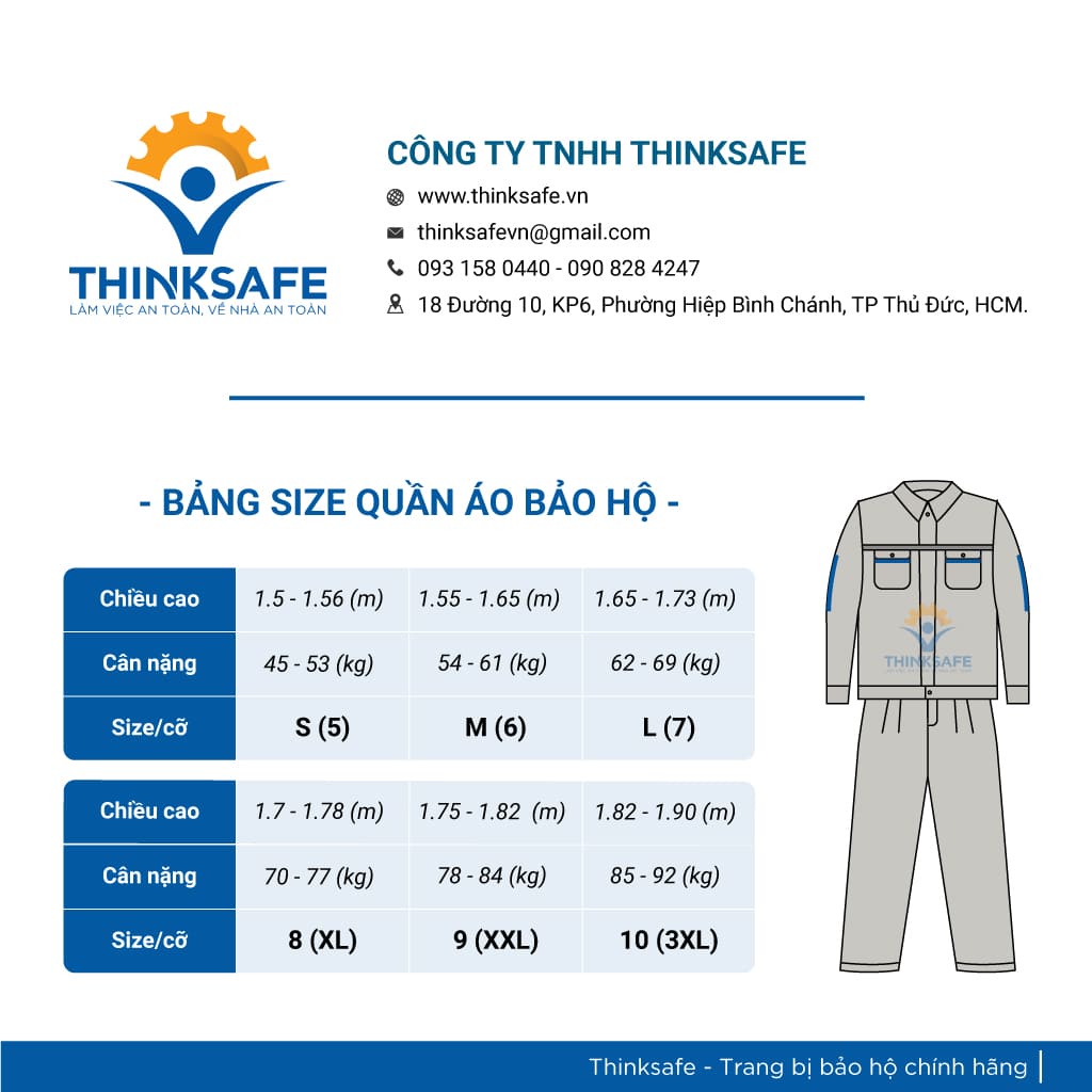 Quần áo bảo hộ lao động TR02 Thinksafe áo lao động kỹ sư công nhân có túi hộp thoải mái thoáng mát thấm hút mồ hôi