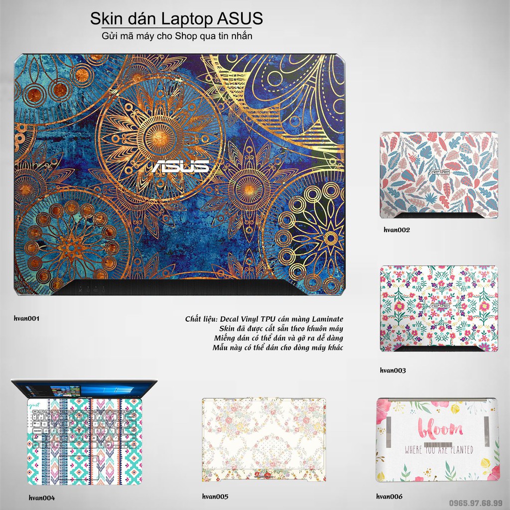 Skin dán Laptop Asus in hình Hoa văn (inbox mã máy cho Shop)