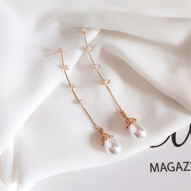 Khuyên Tai Móc Dáng Dài Đính Ngọc Trai Cao Cấp Phong Cách Retro Thanh Lịch