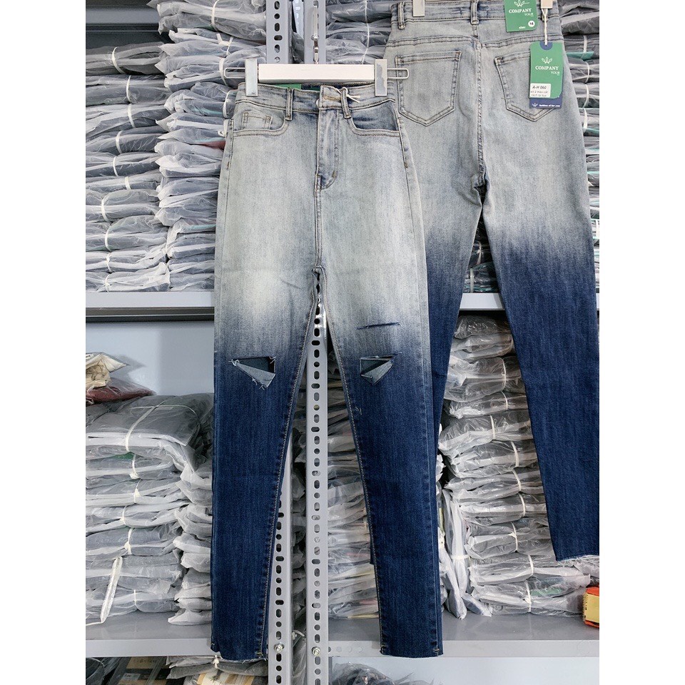 Quần Jean Nữ Lưng Cao Loang Màu , Denim Dài Ôm Co Giãn Trơn Ombre Tôn Dáng