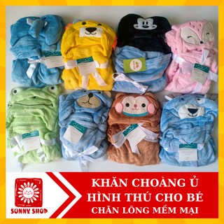 (Cho chọn mẫu) Khăn choàng ủ dùng để quấn hoặc bế bé sơ sinh HÌNH THÚ lông mỏng