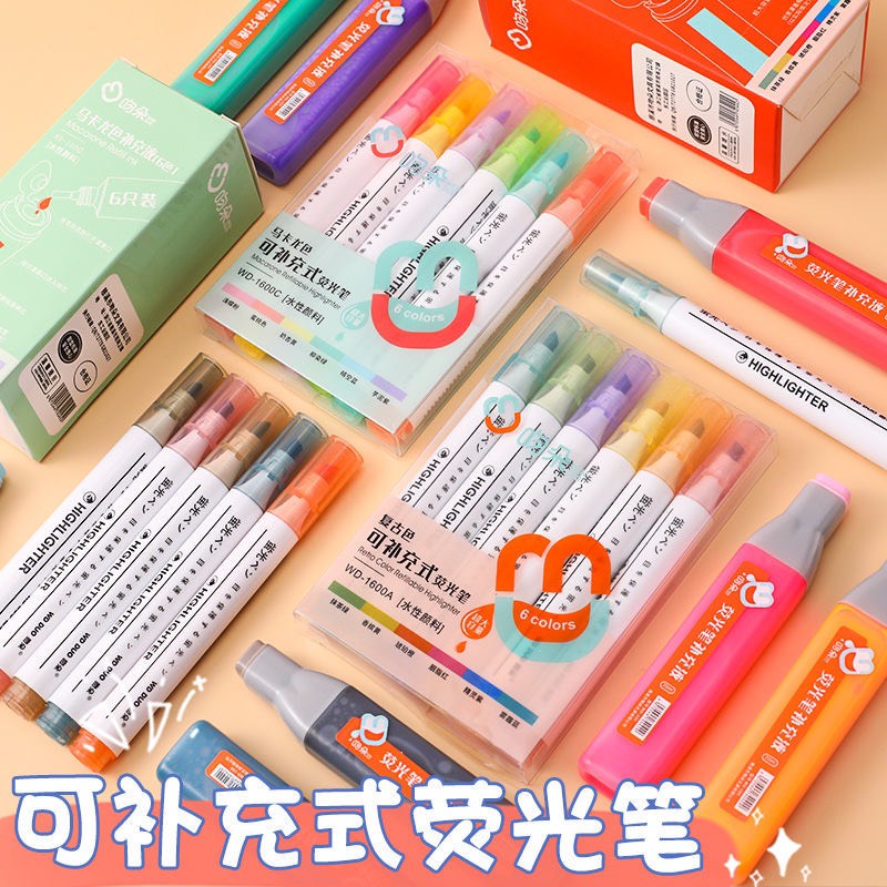 Bút dạ quang 6 màu highlight, bút đánh dấu nhớ dòng cute nhiều màu marker dễ thương