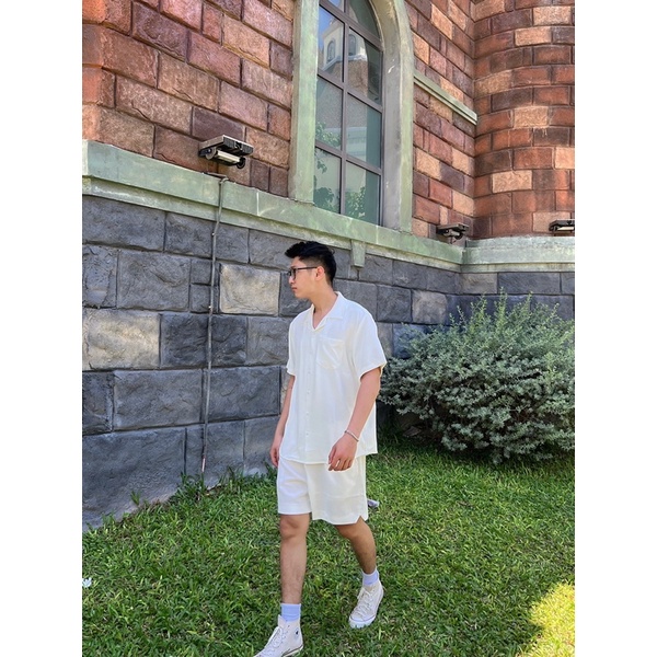 Set sơmi trắng Blanc + quần short trắng Blaziee