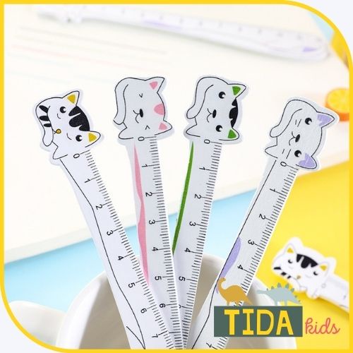 Thước Kẻ Mèo Trắng ⚡️ HOT TREND ⚡️ Thước Cute, Dễ thương 12cm, Văn Phòng Phẩm TiDa Kids Shop