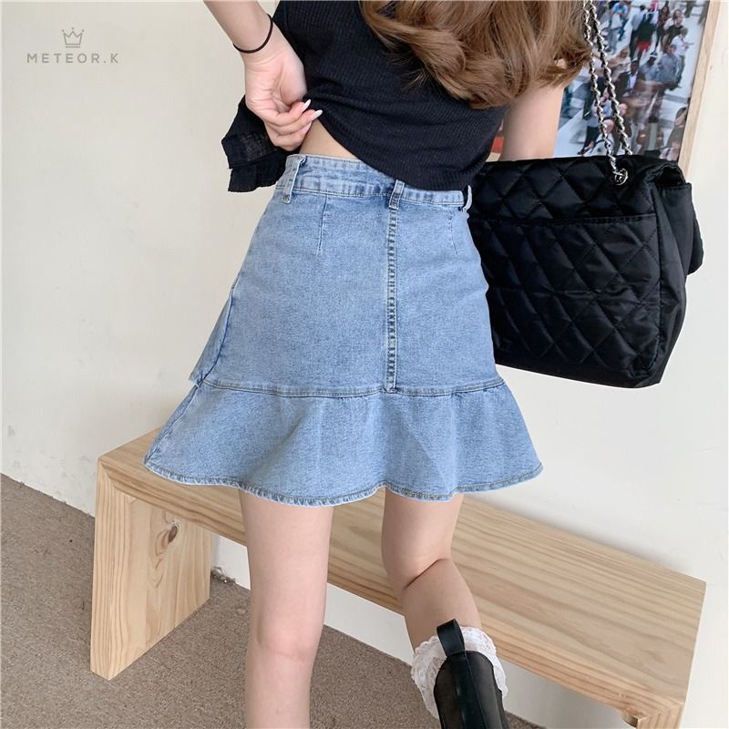 Chân chân váy jean Chữ A Lưng Cao Thời Trang Mùa Hè Mới 2021
