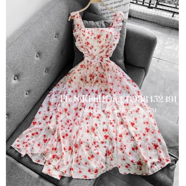 ĐẦM HOA TAY CÁNH TIÊN VOAN LỤA SỊN( Ảnh Shop chụp và quay clip 100%)