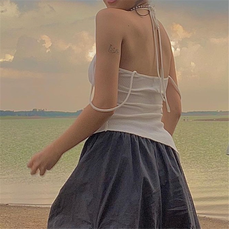 DUNEA Áo Tank Top Màu Trơn Hở Lưng Phong Cách Đường Phố Gợi Cảm Cho Nữ