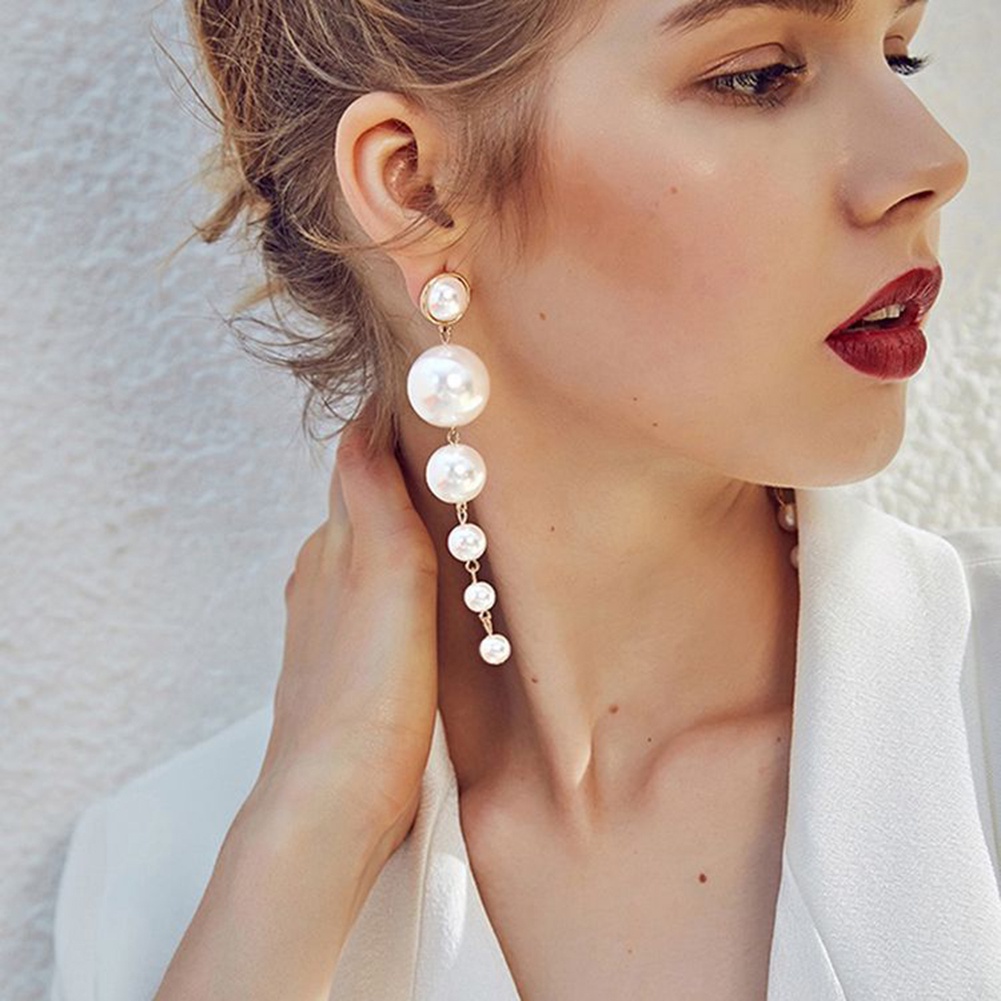 Bông Tai Dài Đính Ngọc Trai Giả Thời Trang Dành Cho Nữ