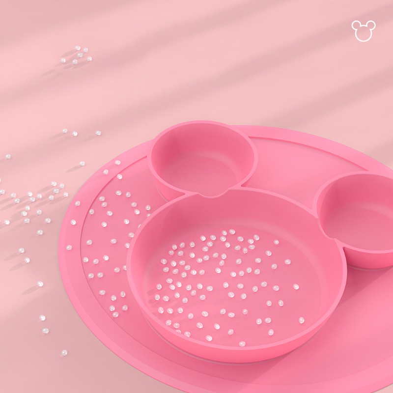 Bát Ăn Chia Ngăn Bằng Silicone Không Chứa BPA Màu Trơn Không Độc Hại Dành Cho Bé