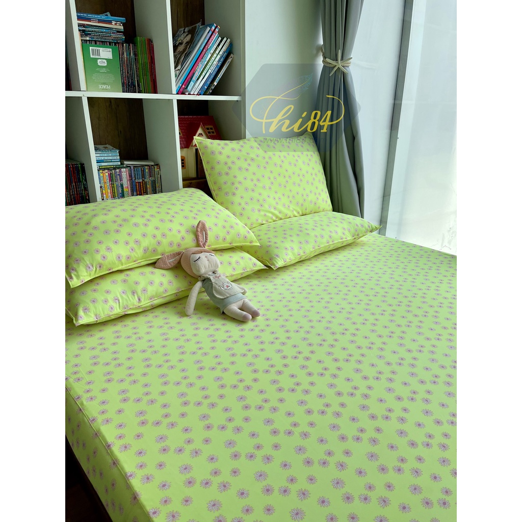Bộ drap thun lạnh Hoa cúc trắng nền vàng chanh cực mát 2206DRL003