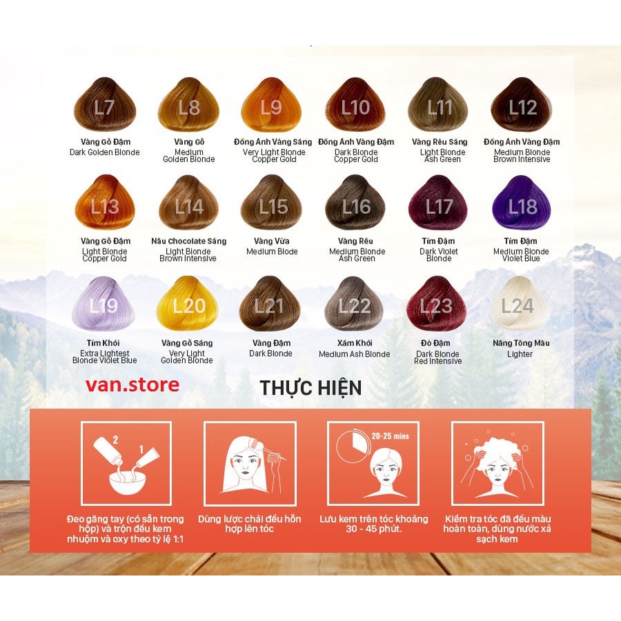 NHUỘM TÓC MÀU THỜI TRANG LAVOX 60mlx2 💖 Kèm Chai Oxy Trợ Nhuộm + Dầu Xả Giữ Màu Tóc + Găng Tay💖 - L7