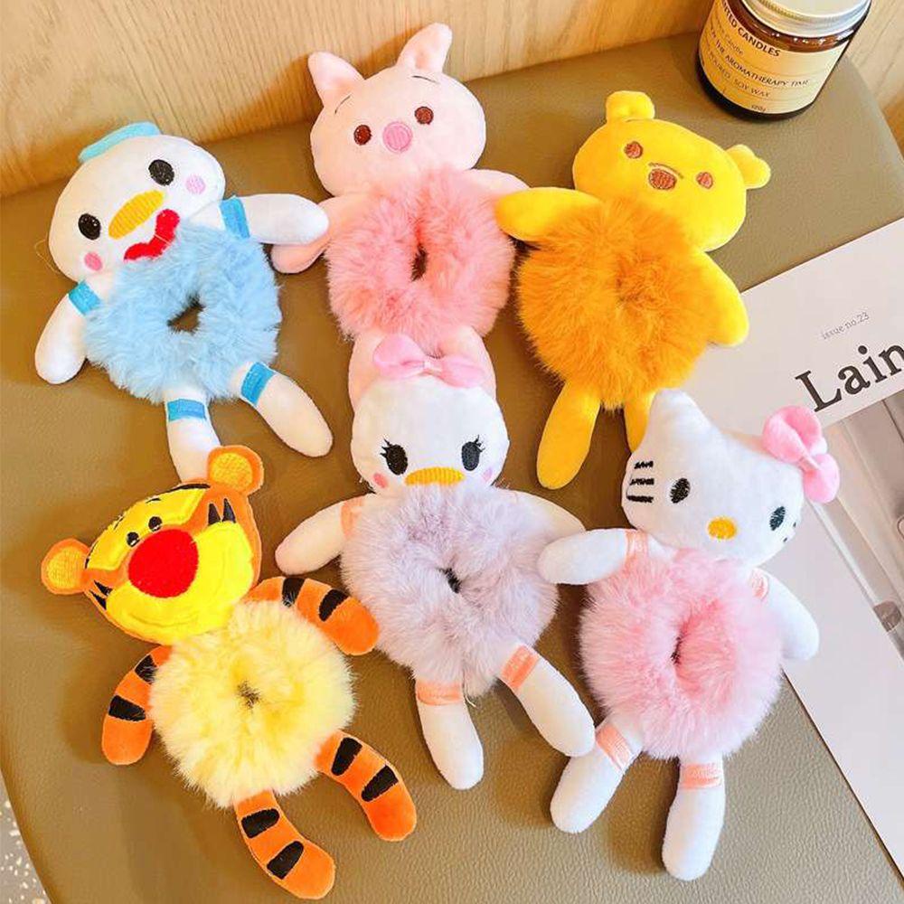 Dây Cột Tóc Lông Xù Co Giãn Hình Thỏ / Mèo Hoạt Hình Đáng Yêu Cho Bé Gái