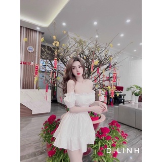 Đầm trễ vai eo chun xoè