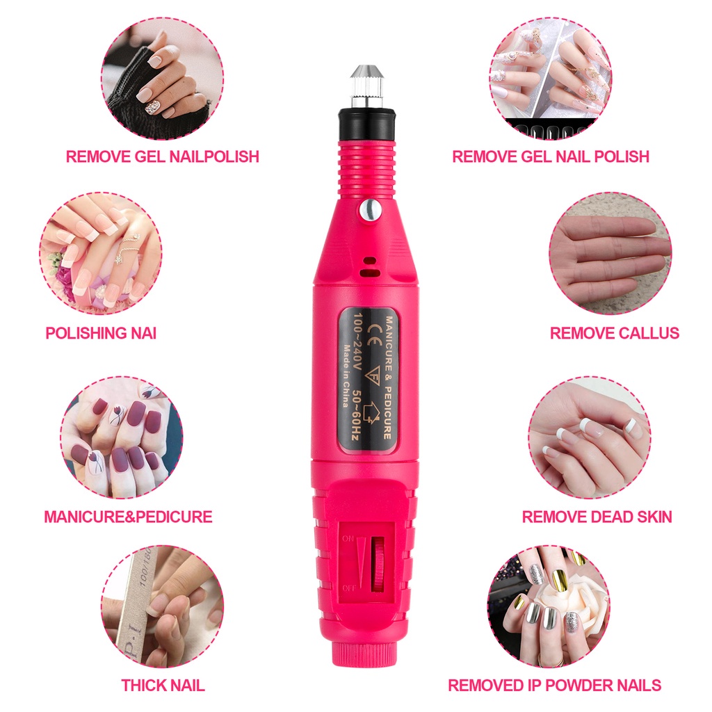 [Hàng mới về] Máy mài móng tay mini nhiều màu sắc + bộ đổi nguồn AC + 6 bit + 6 băng nhám + hướng dẫn sử dụng