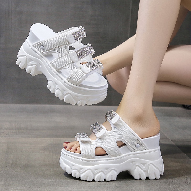 Dép Nữ Đế Bự Quai Ngang Đính Đá Cao 10cm Mã H16