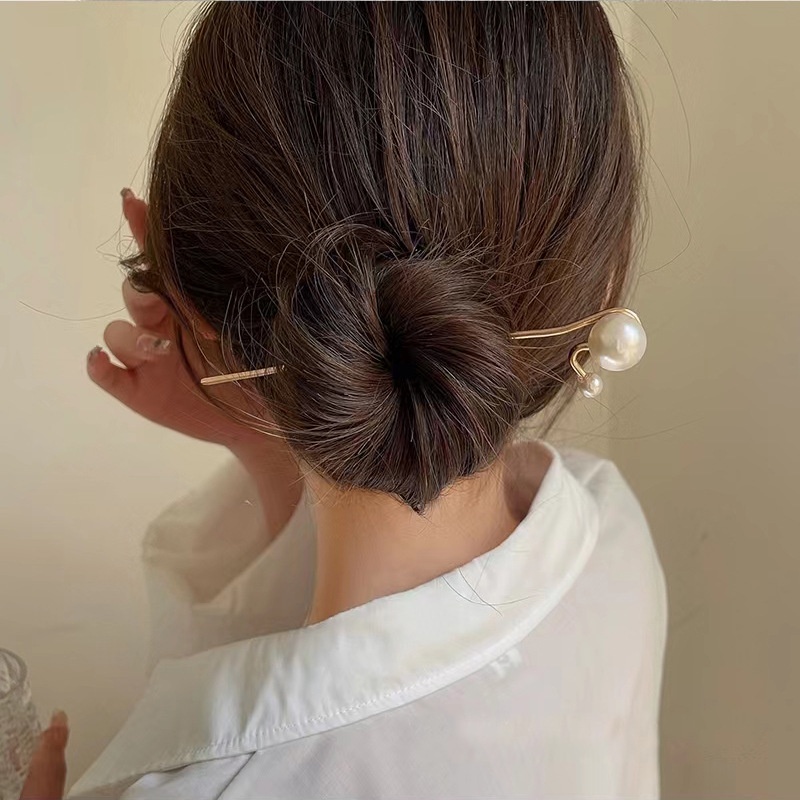Kẹp Tóc Đính Ngọc Trai Đơn Giản Hiện Đại Bằng Kim Loại Cổ Điển Thời Trang Cho Nữ