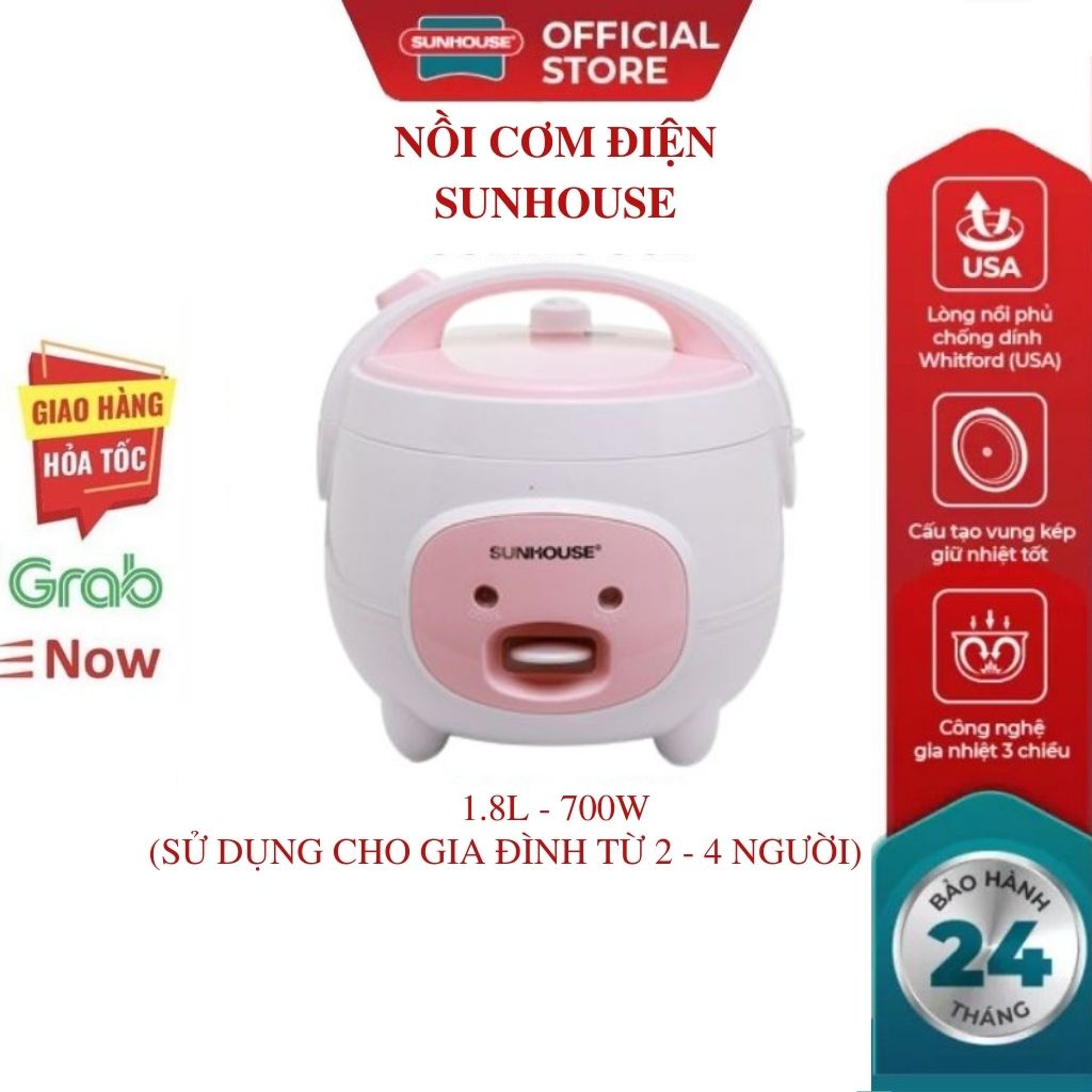 Nồi cơm điện SUNHOUSE SHD8217W-SHD8607W-2022 1.2L 1.8L lòng nồi lớp chống dính siêu bền giữ nhiệt tốt nấu cơm chín nhanh