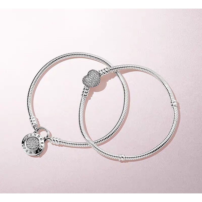 VÒNG TAY PAN ALE MỀM KHOÁ TIM ĐÍNH ĐÁ BẠC S925 THUẦN KHIẾT HÀNG CAO CẤP