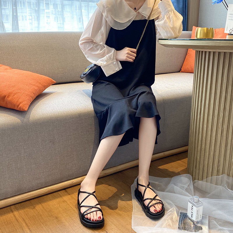 Giày Sandal Dây Chéo Đế Cao Dễ Thương Có Quai Hậu Cực Xinh Dành Cho Nữ